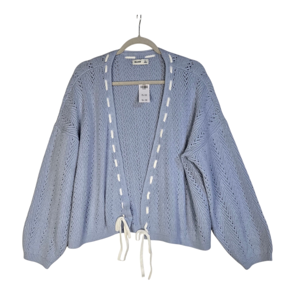 Hollister Women Sz XXL Lt. Blue Open-Front Sweater With Front Ribbon Detail NWT